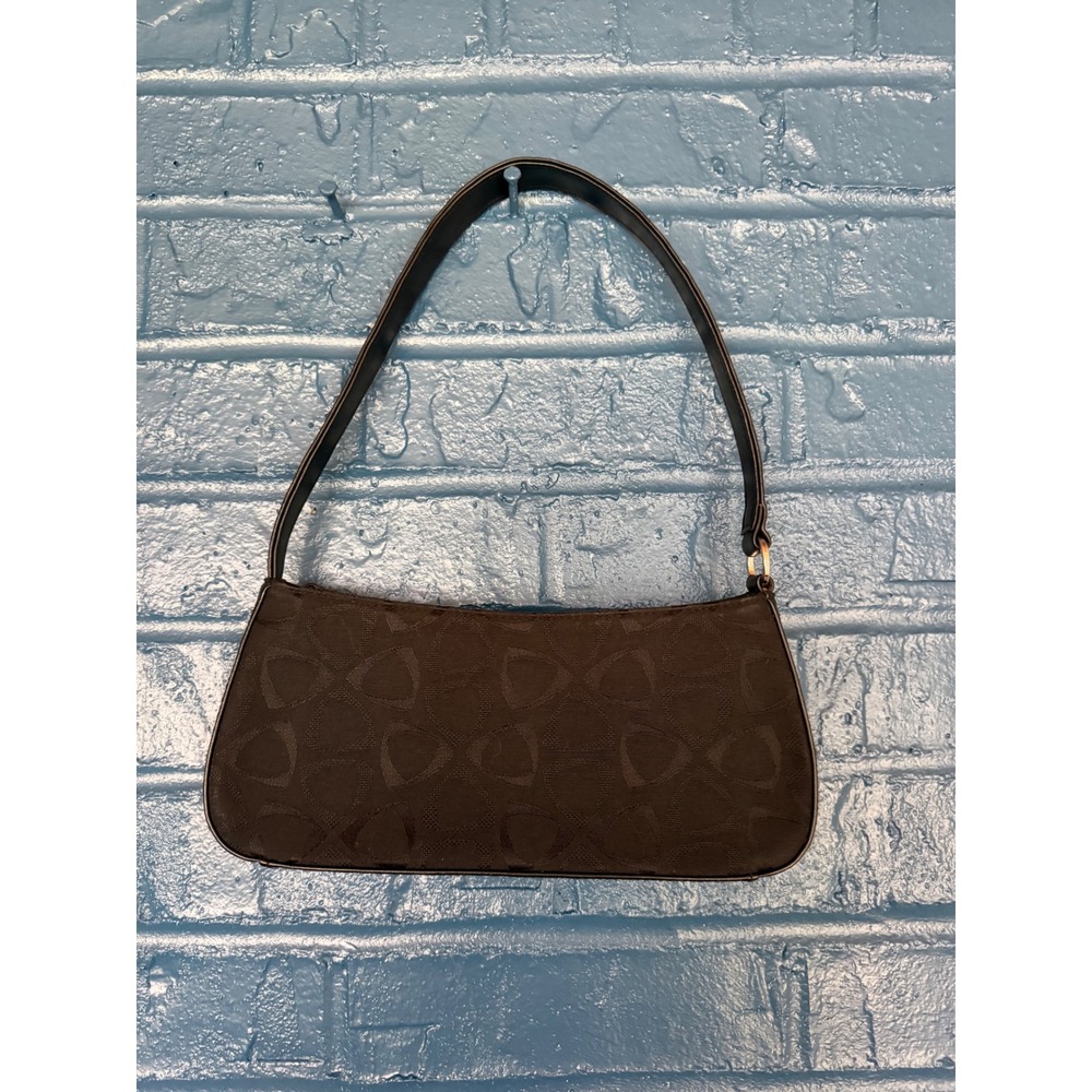 Vintage Style Dark Brown Jacquard Monogram Baguette Shoulder Bag Y2K Minimalist